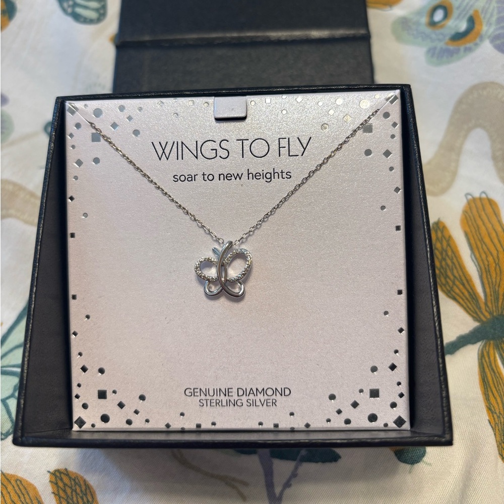 Sterling Silver Butterfly Necklace with Genuine Diamond